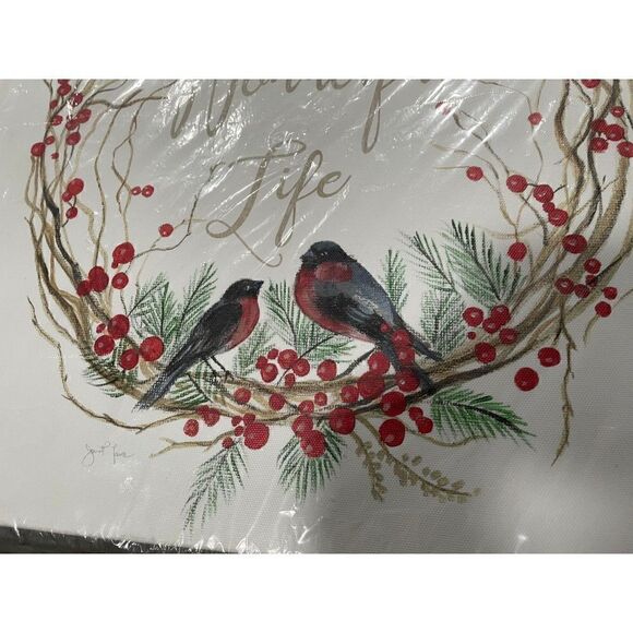 WEXFORD HOME 32x32 Wonderful Life Bird Wreath Gallery Wrapped Canvas Wall Art - Picture 5 of 6